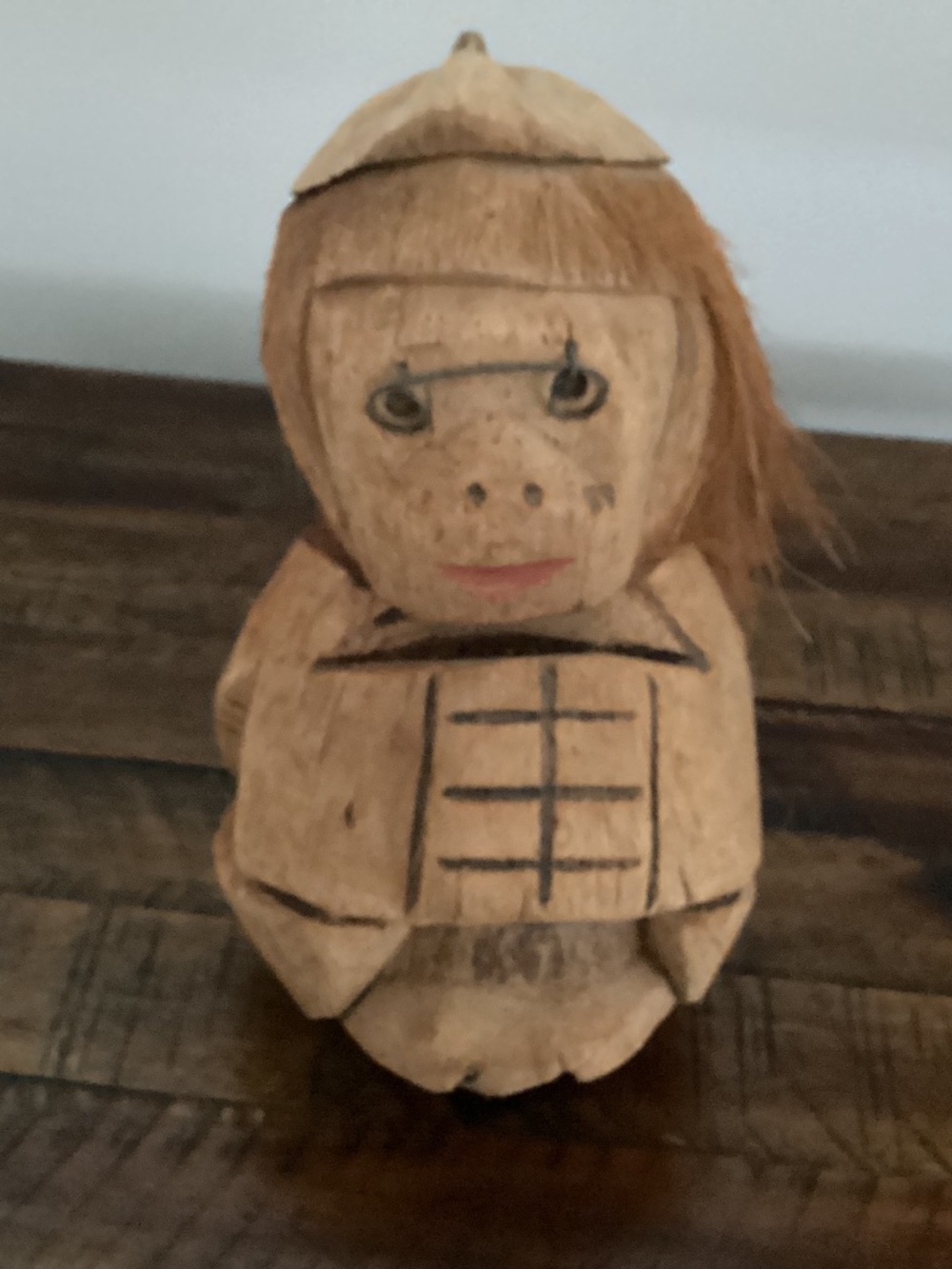 Vintage Souvenir Tiki Hawaiian Tropical Carved Coconut Monkey Figure